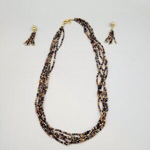 Premier Designs Multi-Strand Glass Beads Multicolor Necklace Earrings Set Boho